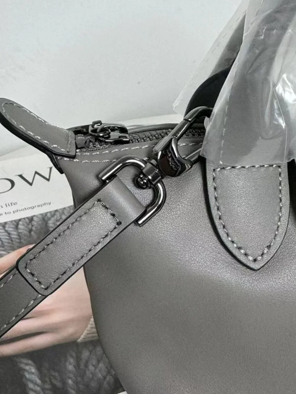 Longchamp Le Pliage XS Mini Grey Leather Trim Tote Crossbody Bag - Picture 3 of 8